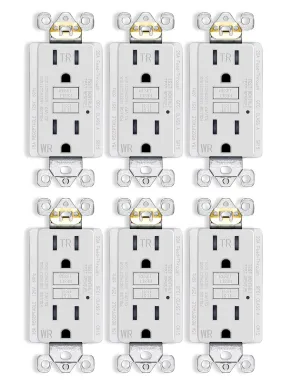 MOES GFCI Outlet 15 Amp, Self-Test GFCI Electrical Outlet with Weather & Tamper Resistant Receptacle, LED Indicator, Outdoor or Indoor Use, UL Listed, Without Wall Plate Matte White, 6 Pack