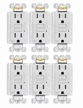 MOES GFCI Outlet 15 Amp, Self-Test GFCI Electrical Outlet with Weather & Tamper Resistant Receptacle, LED Indicator, Outdoor or Indoor Use, UL Listed, Without Wall Plate Matte White, 6 Pack
