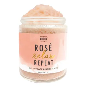 Mojo Spa Rosé Relax Repeat Luxury Face & Body Scrub | Floral, Citrus Scent | Moisturizing Himalayan Pink Sea Salt Exfoliator | 8.4 oz
