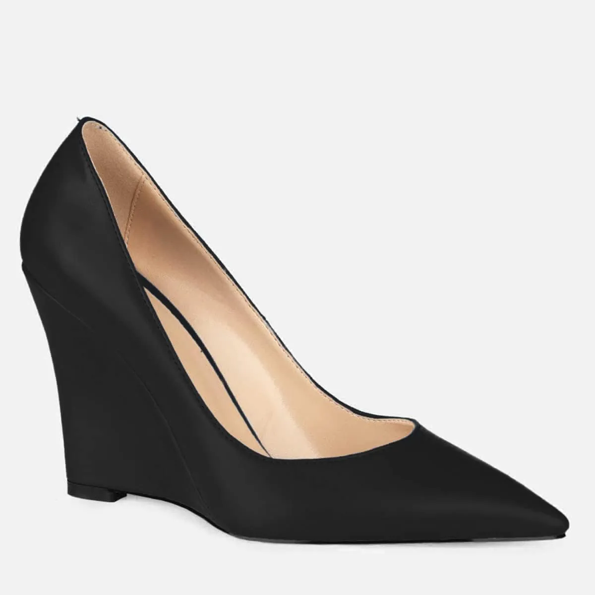 MOOMMO High Heel Wedge Pumps for Women Pointed Toe Slip On Matte Patent Leather Closed Toe 4 Inch Wedge Heels Dress Sandals Shoes Arch Support Comfortable for Office Ladies Party Wedding 4-12 M US