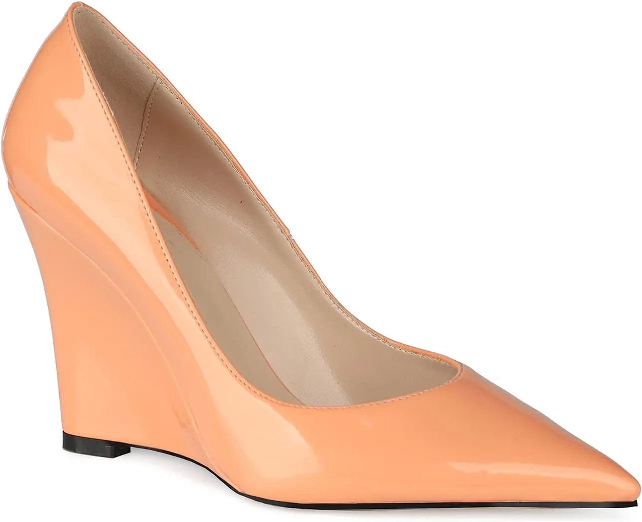 MOOMMO High Heel Wedge Pumps for Women Pointed Toe Slip On Matte Patent Leather Closed Toe 4 Inch Wedge Heels Dress Sandals Shoes Arch Support Comfortable for Office Ladies Party Wedding 4-12 M US