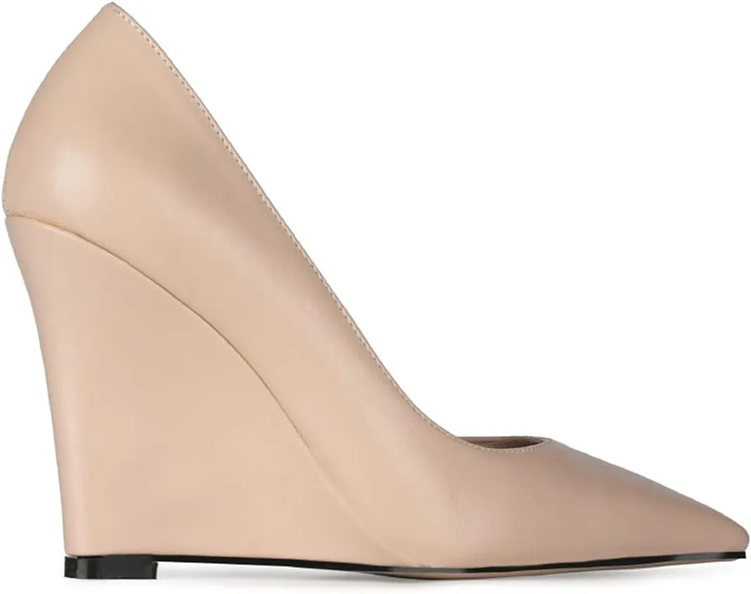 MOOMMO High Heel Wedge Pumps for Women Pointed Toe Slip On Matte Patent Leather Closed Toe 4 Inch Wedge Heels Dress Sandals Shoes Arch Support Comfortable for Office Ladies Party Wedding 4-12 M US