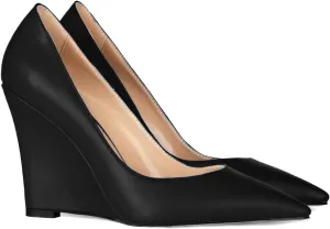 MOOMMO High Heel Wedge Pumps for Women Pointed Toe Slip On Matte Patent Leather Closed Toe 4 Inch Wedge Heels Dress Sandals Shoes Arch Support Comfortable for Office Ladies Party Wedding 4-12 M US