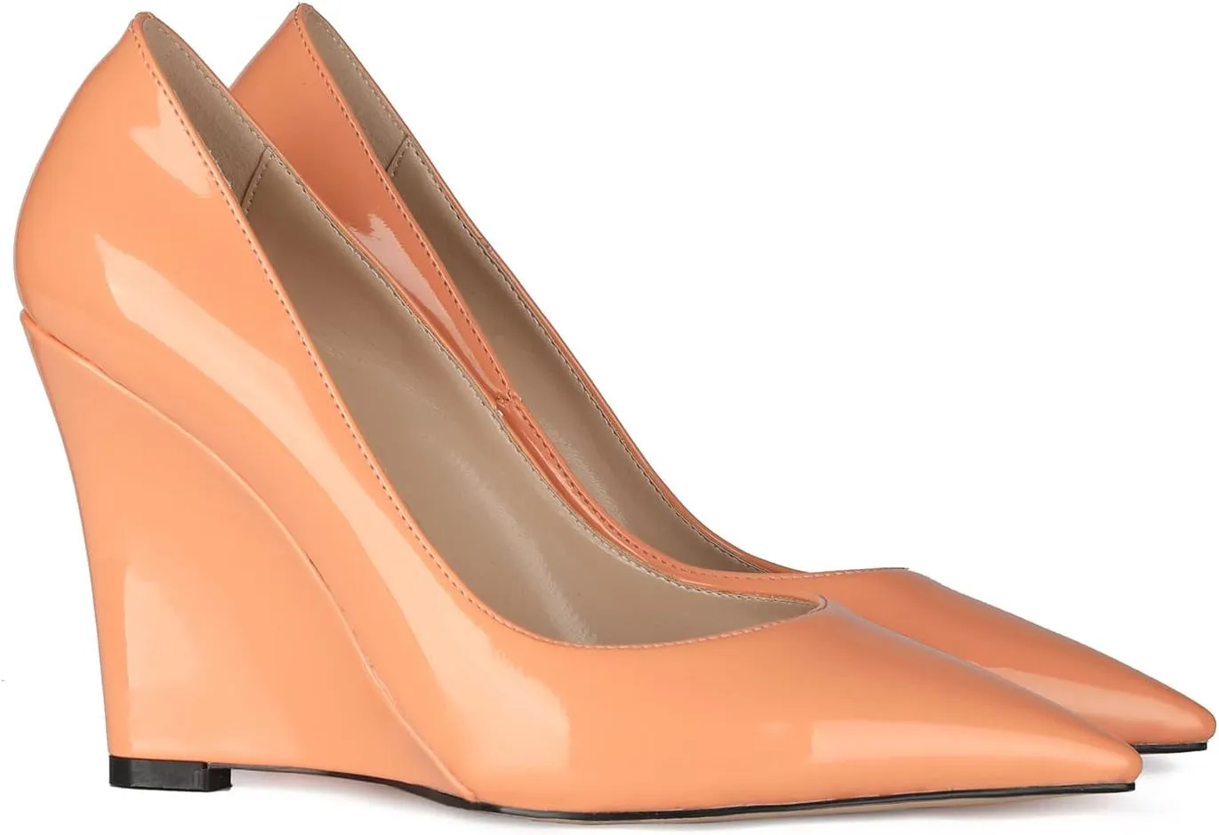 MOOMMO High Heel Wedge Pumps for Women Pointed Toe Slip On Matte Patent Leather Closed Toe 4 Inch Wedge Heels Dress Sandals Shoes Arch Support Comfortable for Office Ladies Party Wedding 4-12 M US