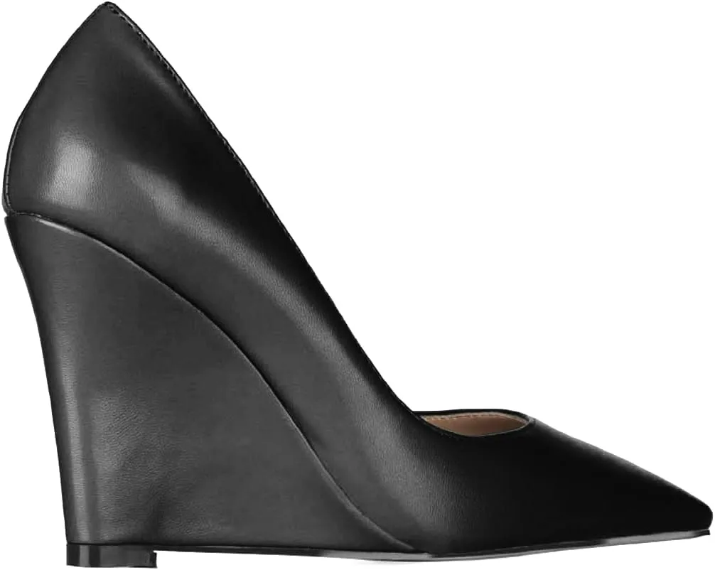 MOOMMO High Heel Wedge Pumps for Women Pointed Toe Slip On Matte Patent Leather Closed Toe 4 Inch Wedge Heels Dress Sandals Shoes Arch Support Comfortable for Office Ladies Party Wedding 4-12 M US