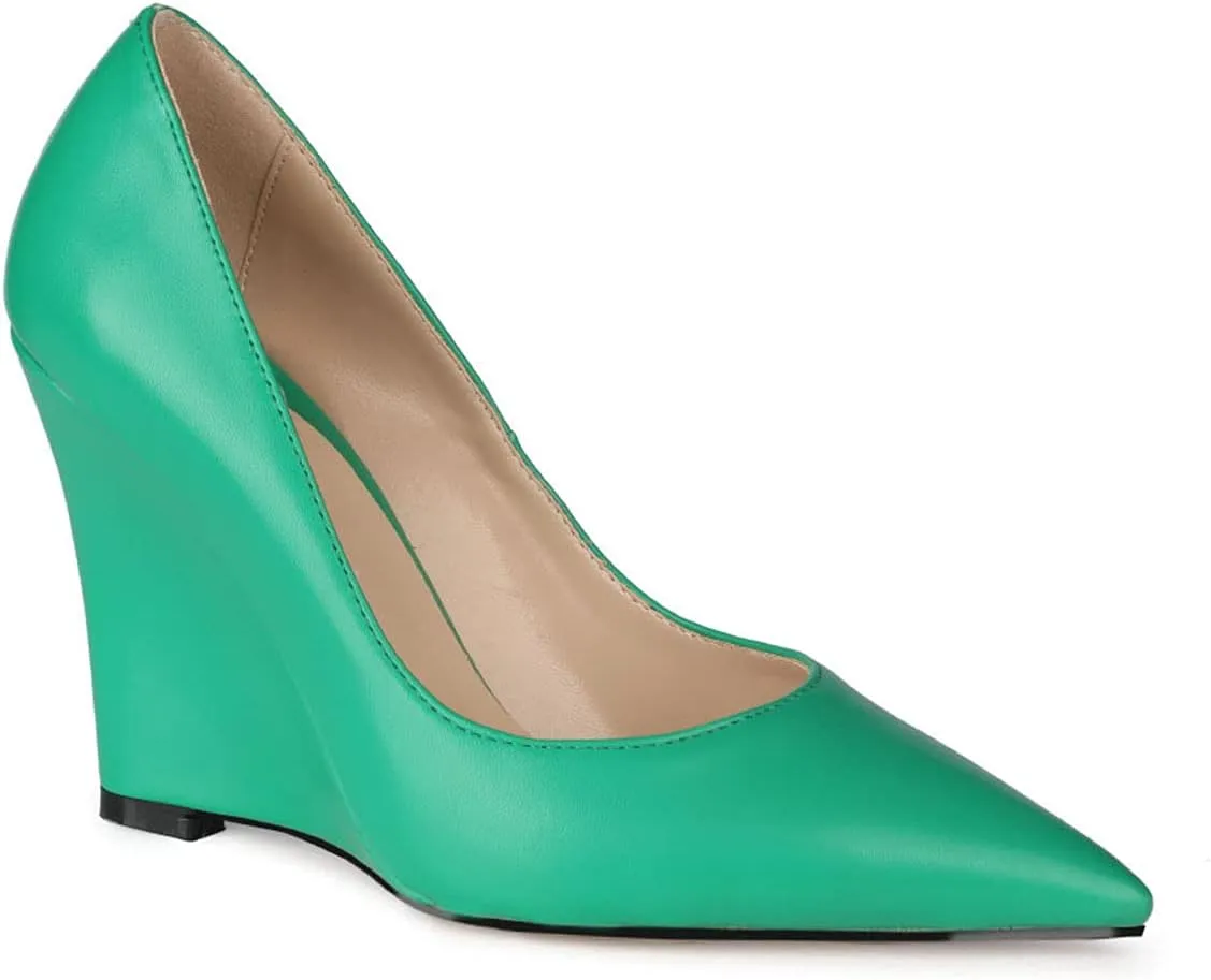 MOOMMO High Heel Wedge Pumps for Women Pointed Toe Slip On Matte Patent Leather Closed Toe 4 Inch Wedge Heels Dress Sandals Shoes Arch Support Comfortable for Office Ladies Party Wedding 4-12 M US