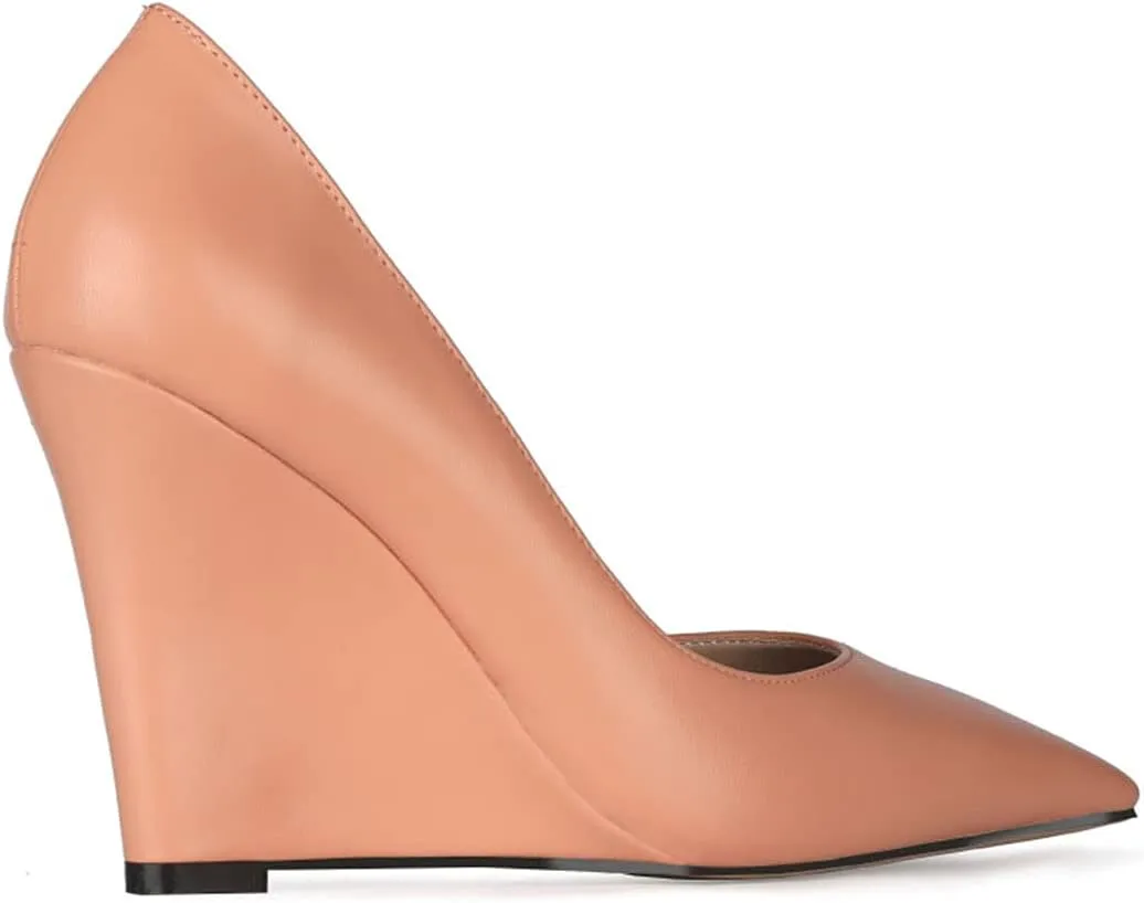MOOMMO High Heel Wedge Pumps for Women Pointed Toe Slip On Matte Patent Leather Closed Toe 4 Inch Wedge Heels Dress Sandals Shoes Arch Support Comfortable for Office Ladies Party Wedding 4-12 M US