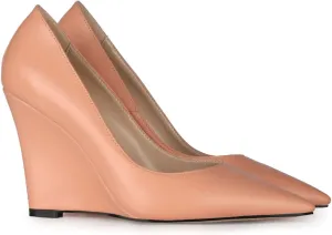 MOOMMO High Heel Wedge Pumps for Women Pointed Toe Slip On Matte Patent Leather Closed Toe 4 Inch Wedge Heels Dress Sandals Shoes Arch Support Comfortable for Office Ladies Party Wedding 4-12 M US