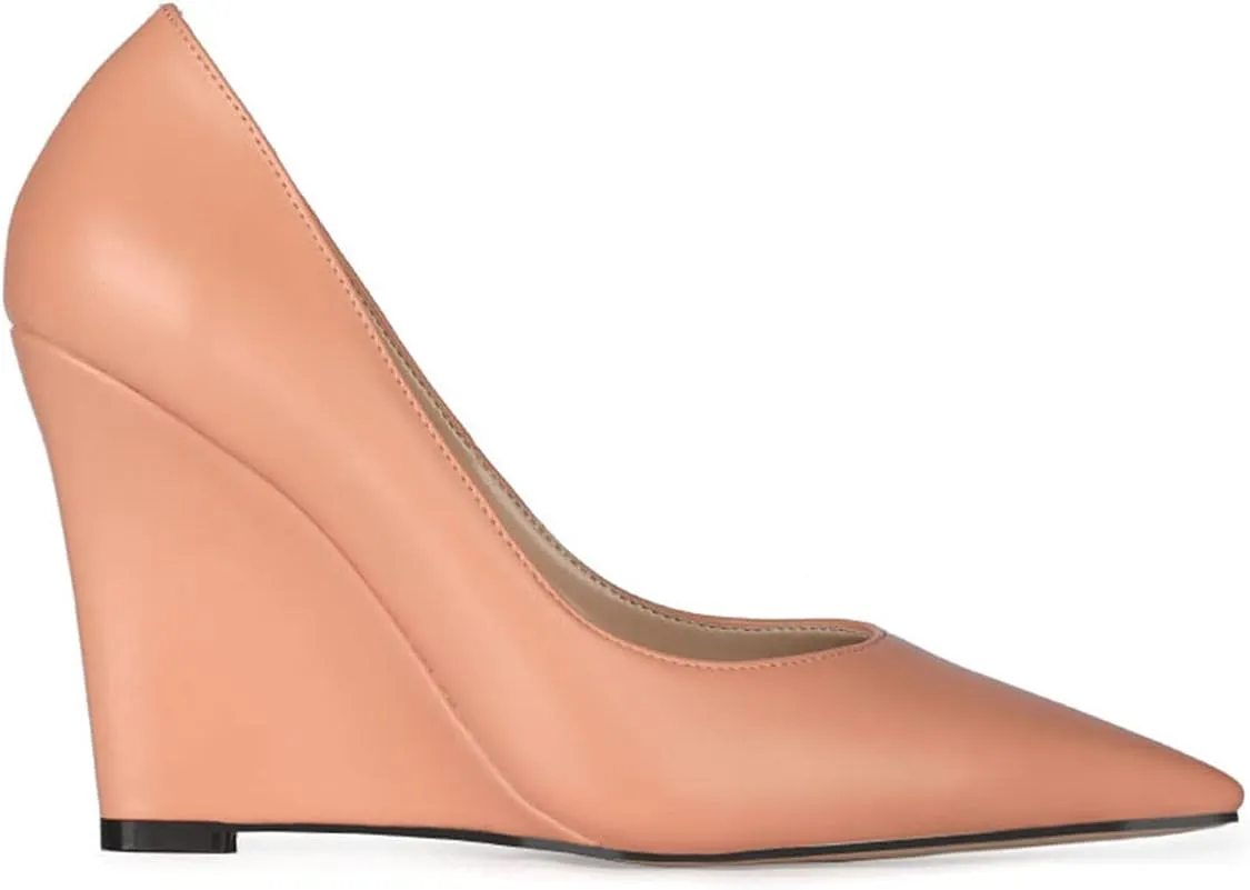 MOOMMO High Heel Wedge Pumps for Women Pointed Toe Slip On Matte Patent Leather Closed Toe 4 Inch Wedge Heels Dress Sandals Shoes Arch Support Comfortable for Office Ladies Party Wedding 4-12 M US