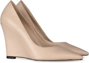 MOOMMO High Heel Wedge Pumps for Women Pointed Toe Slip On Matte Patent Leather Closed Toe 4 Inch Wedge Heels Dress Sandals Shoes Arch Support Comfortable for Office Ladies Party Wedding 4-12 M US