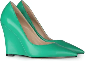 MOOMMO High Heel Wedge Pumps for Women Pointed Toe Slip On Matte Patent Leather Closed Toe 4 Inch Wedge Heels Dress Sandals Shoes Arch Support Comfortable for Office Ladies Party Wedding 4-12 M US
