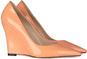 MOOMMO High Heel Wedge Pumps for Women Pointed Toe Slip On Matte Patent Leather Closed Toe 4 Inch Wedge Heels Dress Sandals Shoes Arch Support Comfortable for Office Ladies Party Wedding 4-12 M US