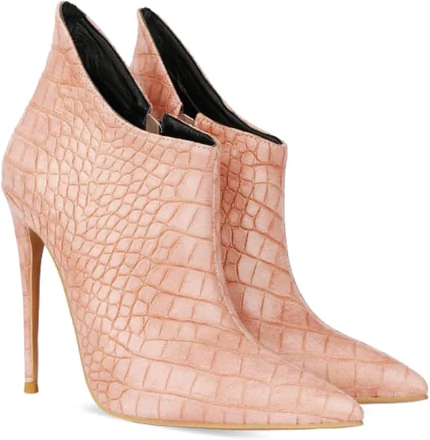 MOOMMO Vintage Pointed Toe Stiletto Heels Ankle Boots for Women Animal Print Side Zip 5 Inch High Heel Leopard Crocodile Boots Zipper Snakeskin Dress Boot Suede Booties Dressy Fashion Party 4-12 M US