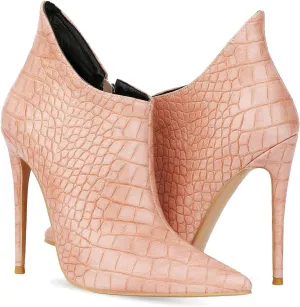 MOOMMO Vintage Pointed Toe Stiletto Heels Ankle Boots for Women Animal Print Side Zip 5 Inch High Heel Leopard Crocodile Boots Zipper Snakeskin Dress Boot Suede Booties Dressy Fashion Party 4-12 M US