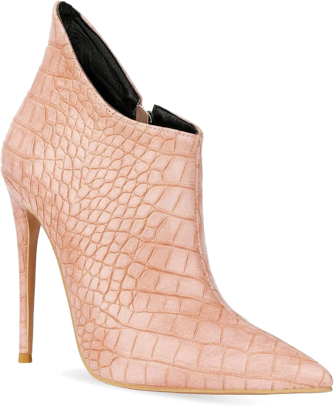 MOOMMO Vintage Pointed Toe Stiletto Heels Ankle Boots for Women Animal Print Side Zip 5 Inch High Heel Leopard Crocodile Boots Zipper Snakeskin Dress Boot Suede Booties Dressy Fashion Party 4-12 M US