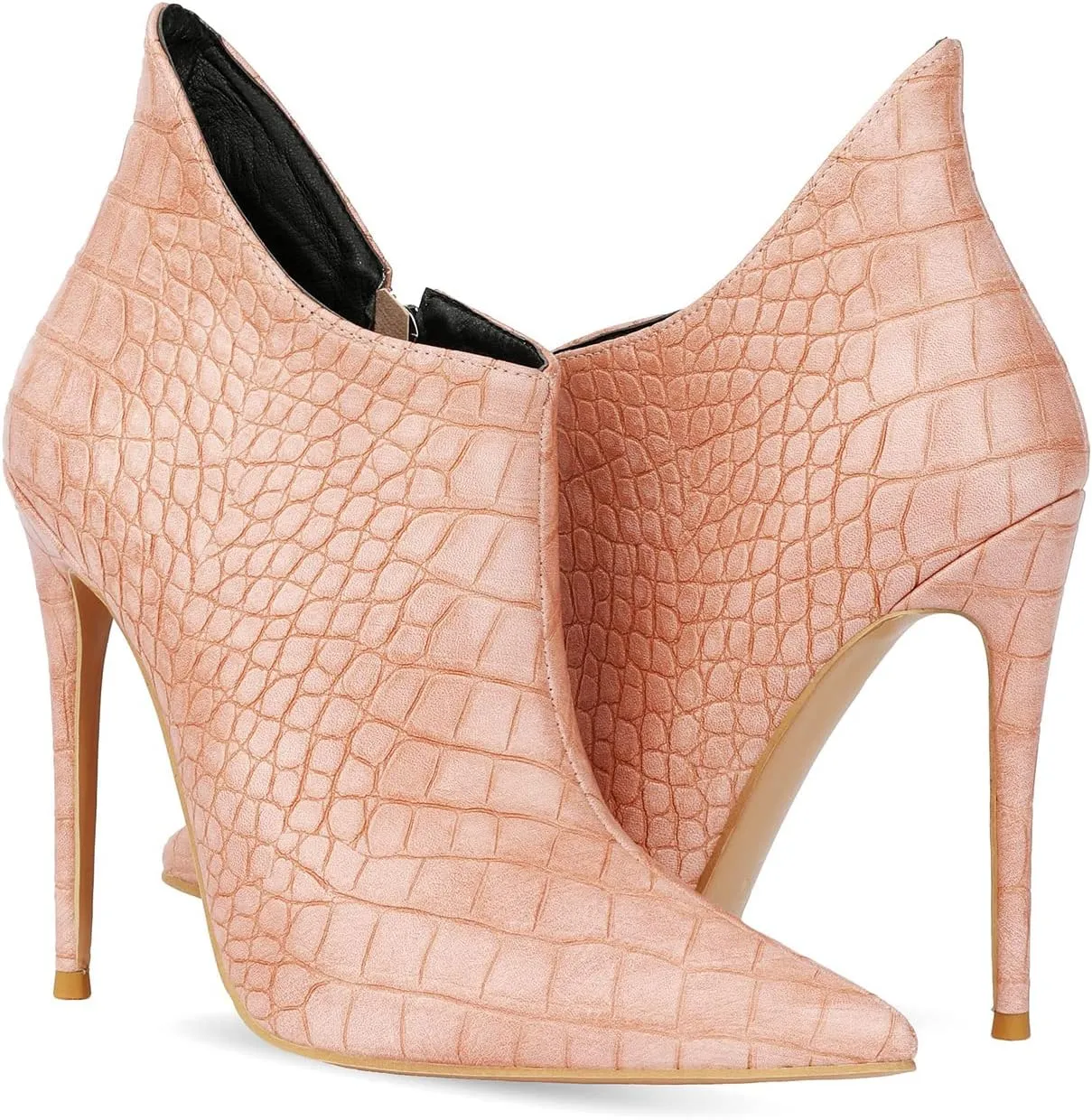 MOOMMO Vintage Pointed Toe Stiletto Heels Ankle Boots for Women Animal Print Side Zip 5 Inch High Heel Leopard Crocodile Boots Zipper Snakeskin Dress Boot Suede Booties Dressy Fashion Party 4-12 M US