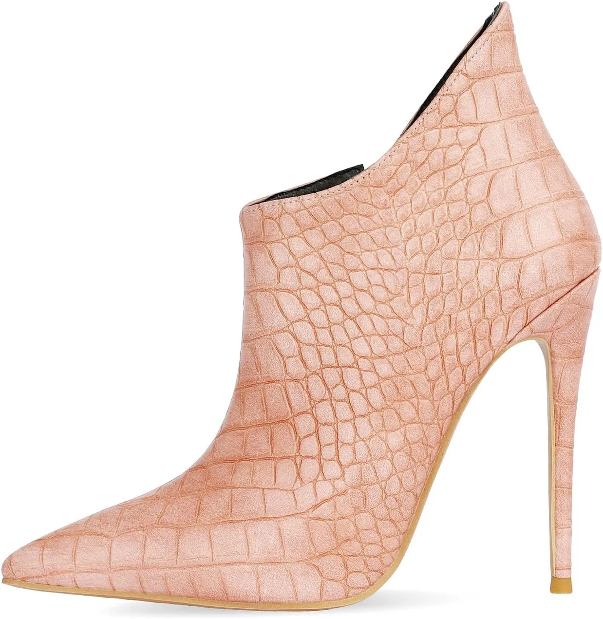 MOOMMO Vintage Pointed Toe Stiletto Heels Ankle Boots for Women Animal Print Side Zip 5 Inch High Heel Leopard Crocodile Boots Zipper Snakeskin Dress Boot Suede Booties Dressy Fashion Party 4-12 M US