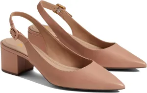 MOOMMO Women Chunky Block Low Heel Slingback Pumps Ankle Strap Pointed Closed Toe Dress Sandals Pumps Suede Formal Office Work Dress Shoes Ladies Evening Wedding Dressy Elegant Comfort 4-11 M US