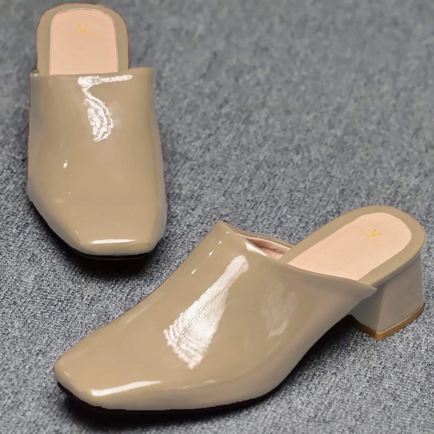 MOOMMO Women Chunky Heel Mules Closed Toe Square Toe Slip On Backless Pumps Mid Block Heel Office Casual Dress Shoes 5-17 US