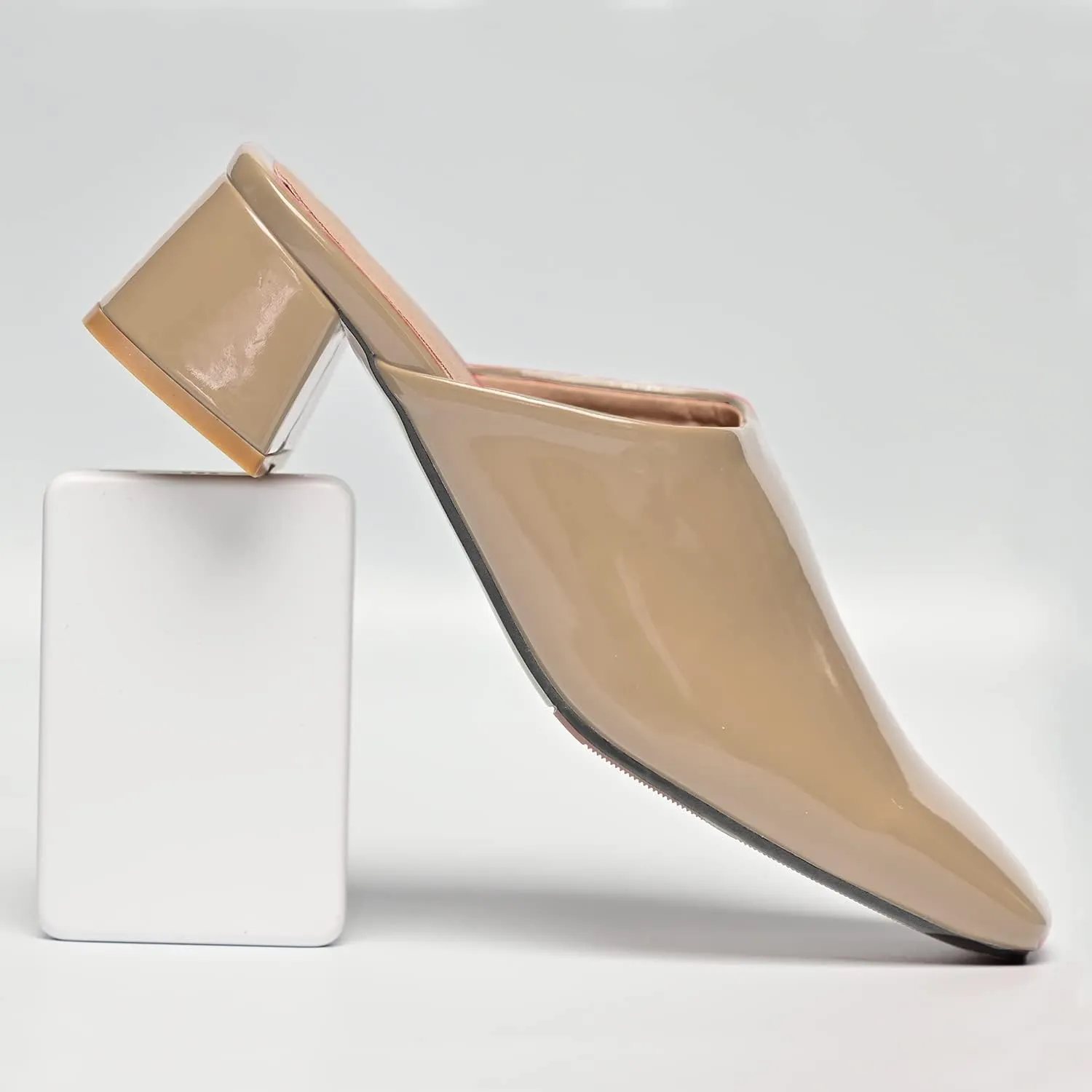 MOOMMO Women Chunky Heel Mules Closed Toe Square Toe Slip On Backless Pumps Mid Block Heel Office Casual Dress Shoes 5-17 US