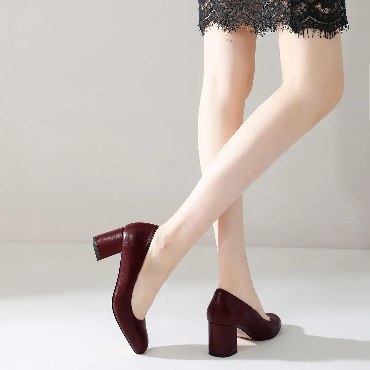 MOOMMO Women Classic Chunky Block Heel Suede Pumps Round Closed Toe Slip On 2" Low Thick Heels Dress Shoes Matte Patent Spring Fashion Office Ladies Work Pump Basic Shoe Elegant Wedding 4-11 M US