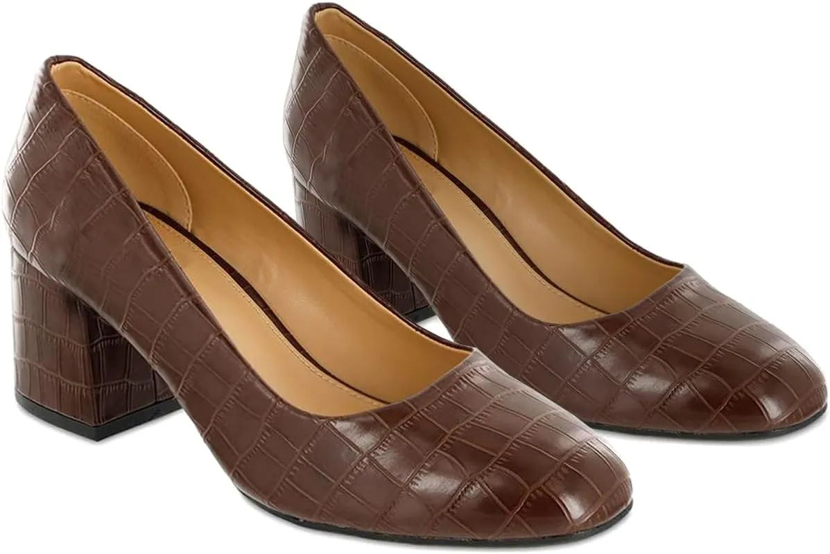MOOMMO Women Classic Chunky Block Heel Suede Pumps Round Closed Toe Slip On 2" Low Thick Heels Dress Shoes Matte Patent Spring Fashion Office Ladies Work Pump Basic Shoe Elegant Wedding 4-11 M US