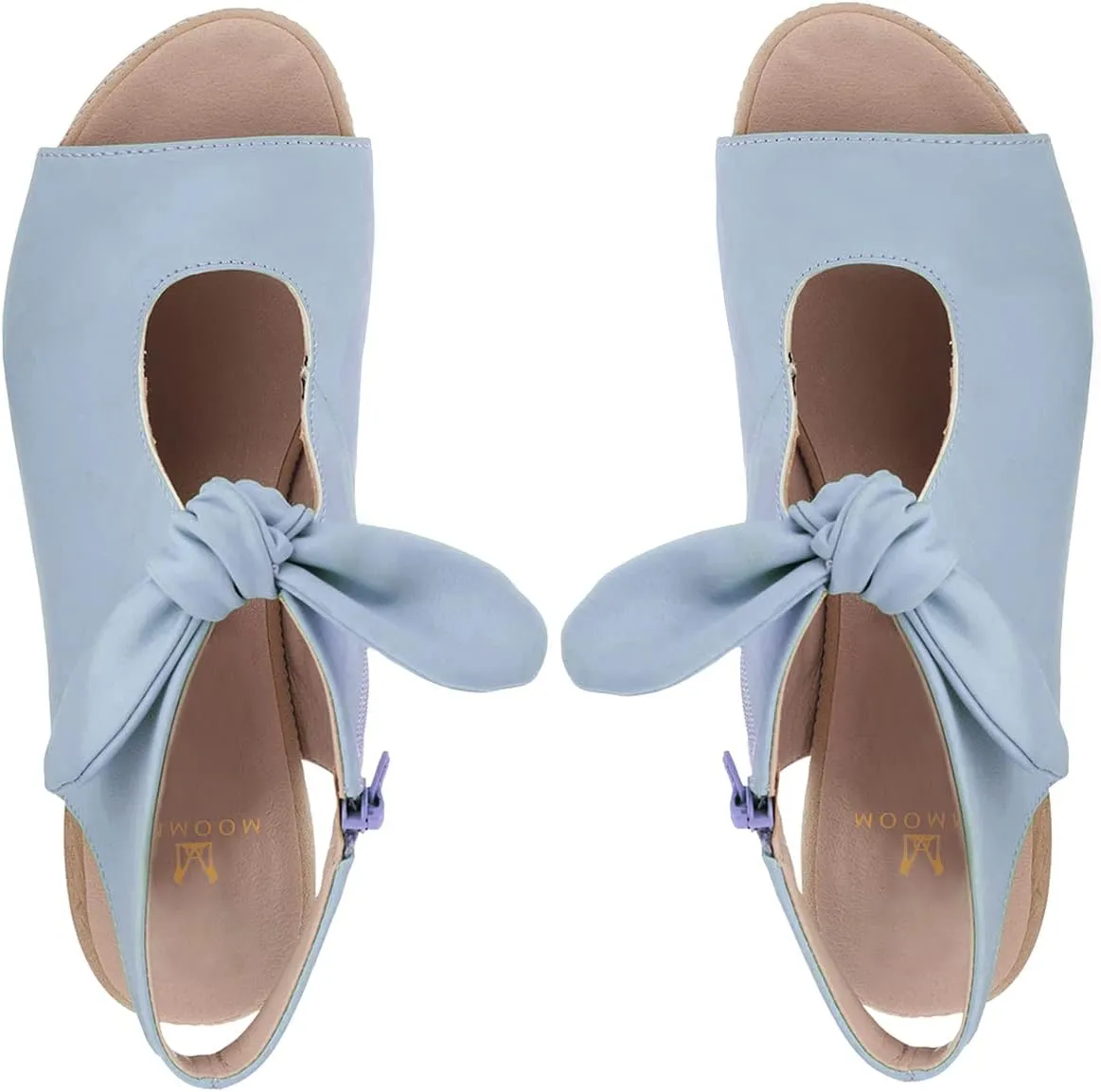 MOOMMO Women Heeled Sandals with Bow Open Toe Low Chunky Block Heel Sandal Booties Cutout 2" Heels Backless Slingback Dress Shoes Peep Toe Back Zipper Suede Sandal Dressy Summer Beach Casual 4-13 M US