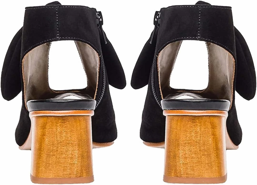 MOOMMO Women Heeled Sandals with Bow Open Toe Low Chunky Block Heel Sandal Booties Cutout 2" Heels Backless Slingback Dress Shoes