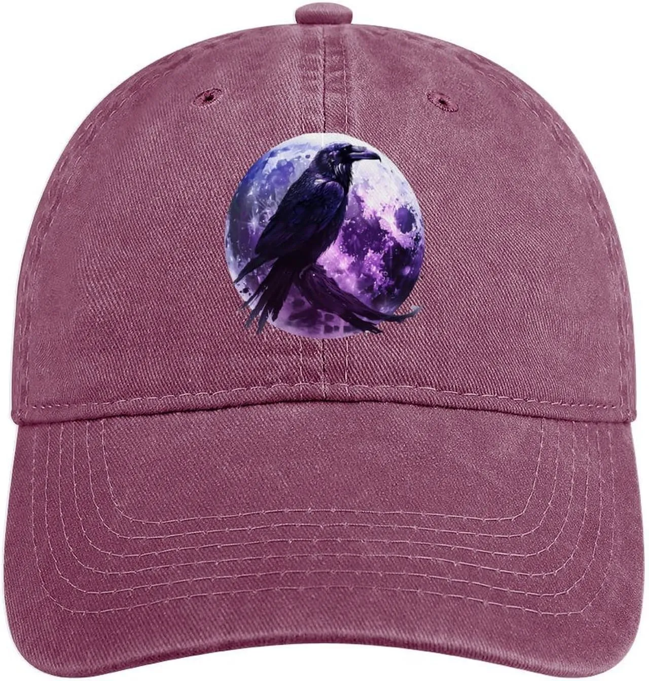 Moon and Raven Adjustable Baseball Cap Cotton Vintage Denim Sun Visor Dad Hat for Men Women