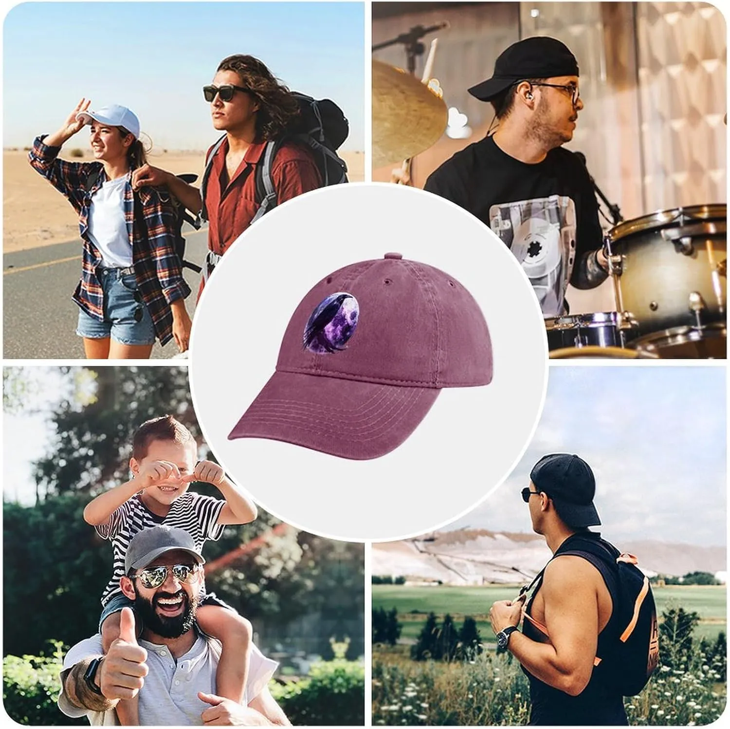 Moon and Raven Adjustable Baseball Cap Cotton Vintage Denim Sun Visor Dad Hat for Men Women