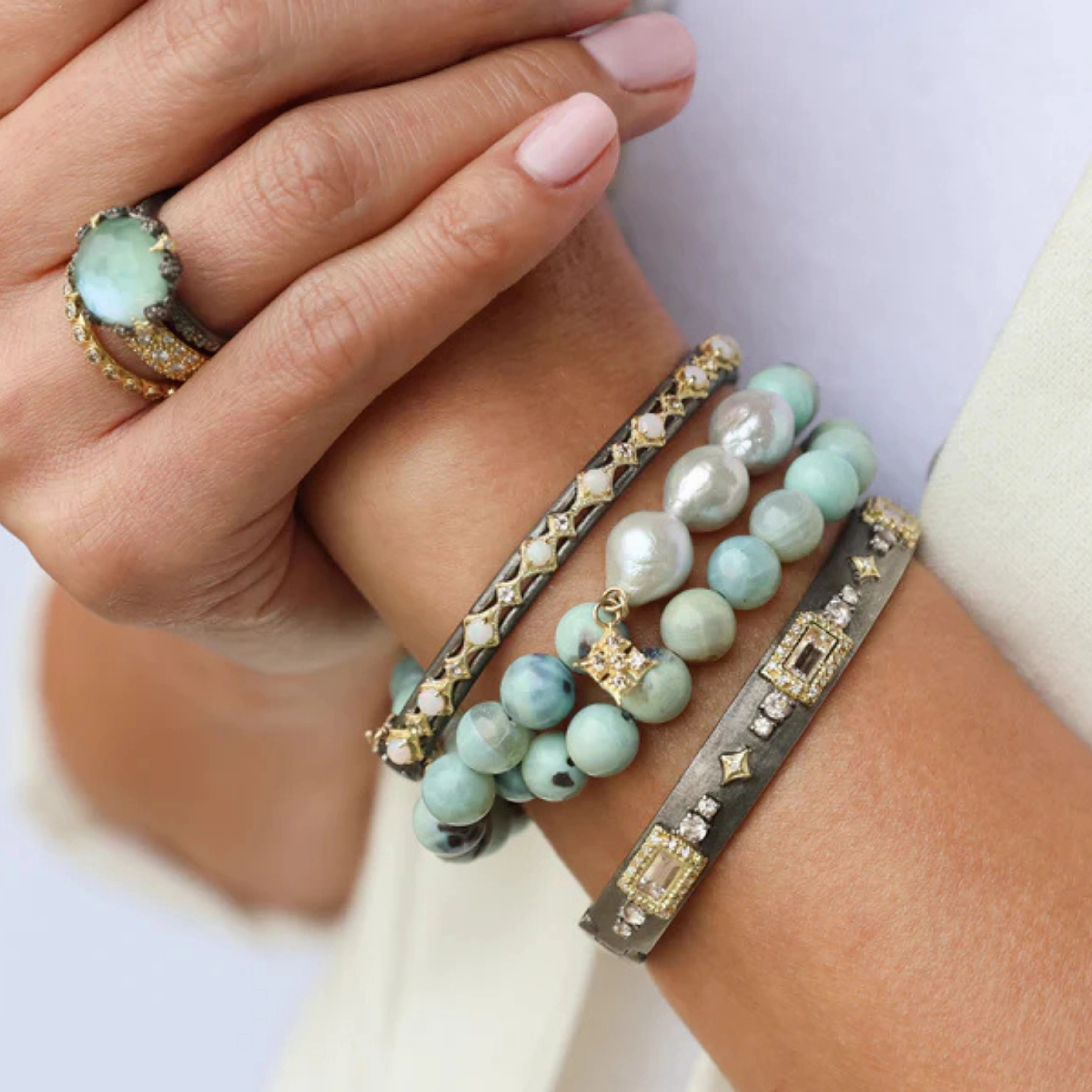 Morganite and Opal Crivelli Huggie Bracelet