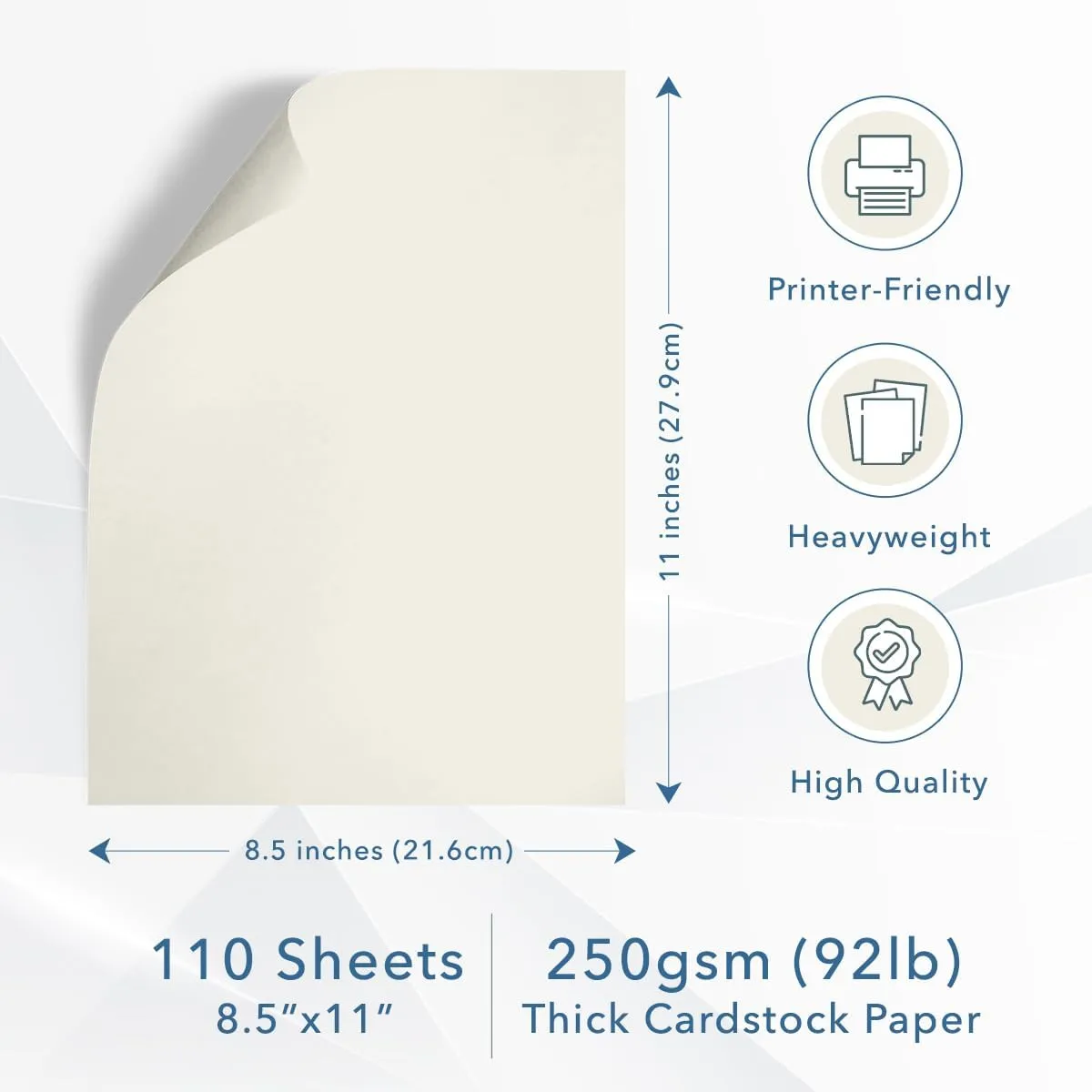 MOS Off White Cardstock Paper - 8.5" x 11" Heavy Card Stock (110 Sheets) - For Crafting, Resume Paper, Business Cards, Invitations, Menus & Certificates - Smooth Finish, Printer-Friendly
