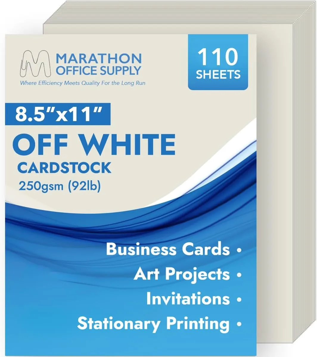MOS Off White Cardstock Paper - 8.5" x 11" Heavy Card Stock (110 Sheets) - For Crafting, Resume Paper, Business Cards, Invitations, Menus & Certificates - Smooth Finish, Printer-Friendly