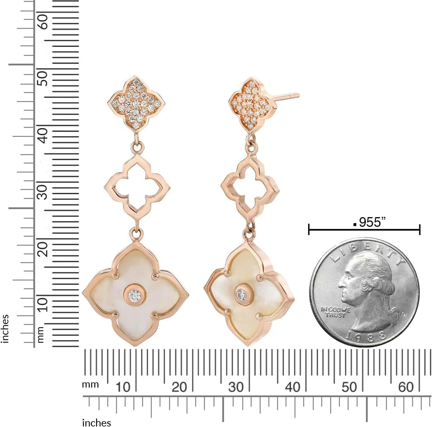 Mother of Pearl, Onyx, Malachite, Lapis Lazuli and Cubic Zirconia Three Flower Drop Dangle Earrings for Women I Gold Plated 925 Sterling Silver Earrings for Her I Push Back by Lavari Jewelers