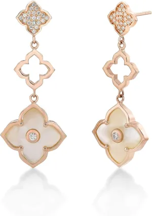 Mother of Pearl, Onyx, Malachite, Lapis Lazuli and Cubic Zirconia Three Flower Drop Dangle Earrings for Women I Gold Plated 925 Sterling Silver Earrings for Her I Push Back by Lavari Jewelers