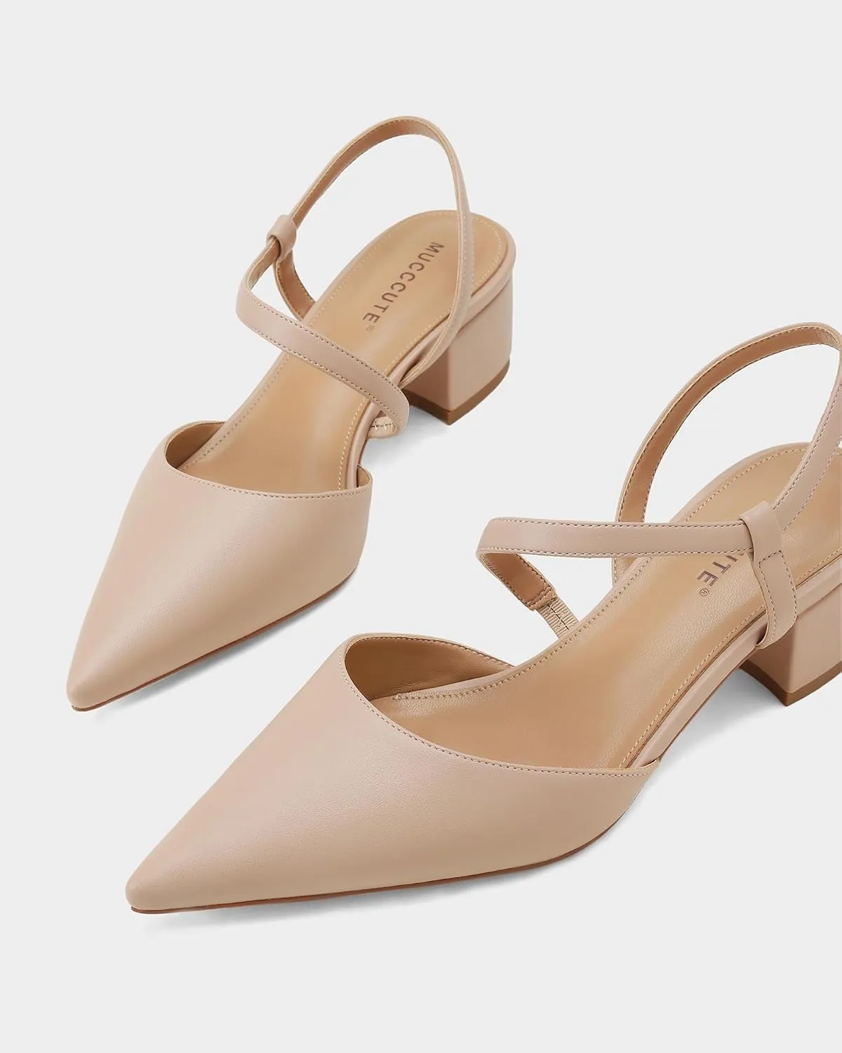 MUCCCUTE Heels for Women Closed Toe Pumps - Black White Nude Elegant Slingback Pointed Toe Chunky Heels Block Low Heel Dress Dressy Shoes for Party Wedding Business Office