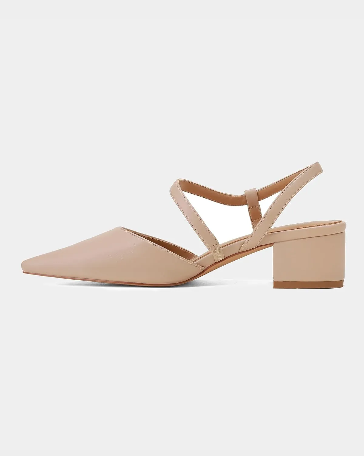 MUCCCUTE Heels for Women Closed Toe Pumps - Black White Nude Elegant Slingback Pointed Toe Chunky Heels Block Low Heel Dress Dressy Shoes for Party Wedding Business Office