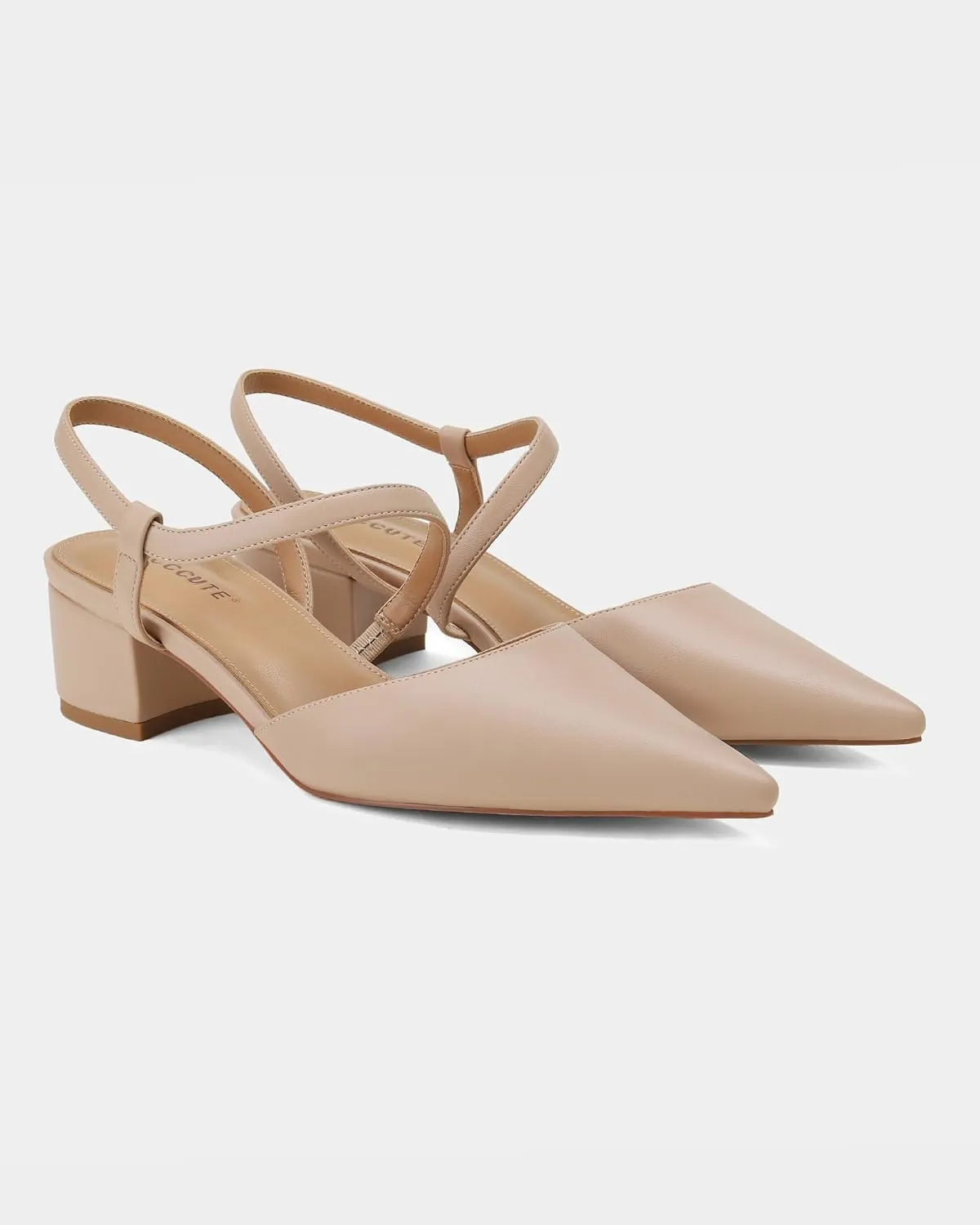 MUCCCUTE Heels for Women Closed Toe Pumps - Black White Nude Elegant Slingback Pointed Toe Chunky Heels Block Low Heel Dress Dressy Shoes for Party Wedding Business Office