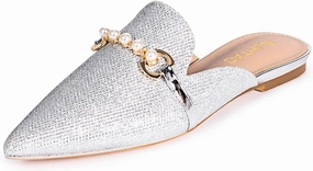 Mules for Women Flats Comfortable Loafers Pointed Toe Slip On Pearl Shoes for Women
