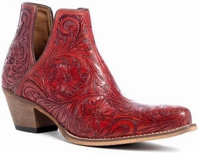 Myra Scarlet Red Western Moxie Hand-Tooled Women's Booties S-10605