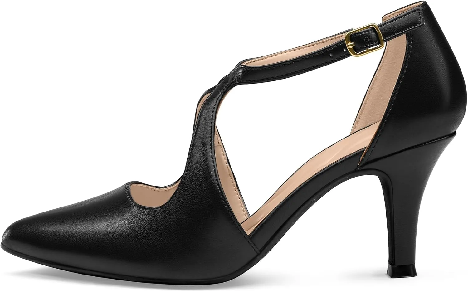 mysoft Women's Dress Shoes Closed Toe 3 Inch Heels Cross Strap Stiletto Pumps Wedding Prom Party Evening Formal Shoes