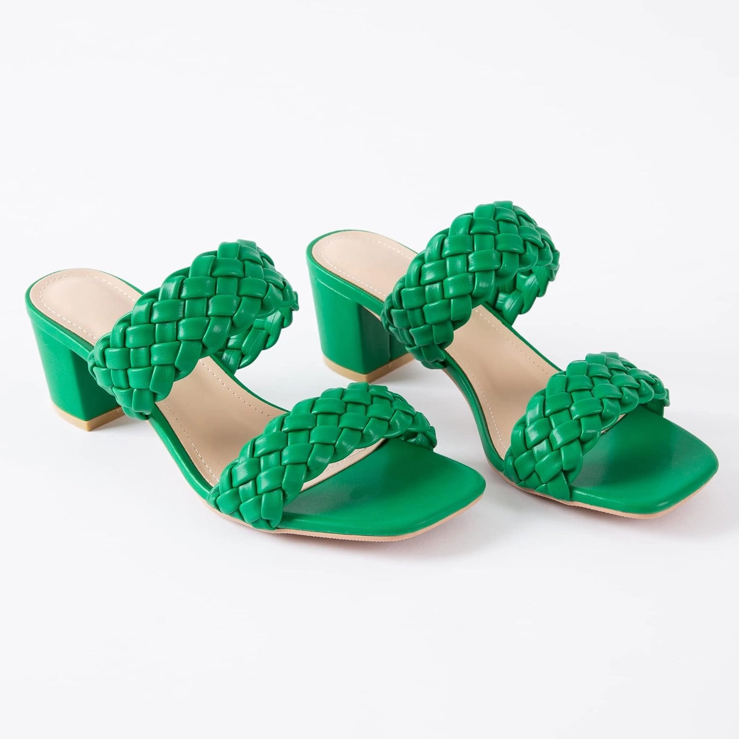 N.N.G Women Heels Sandals Braided Block Nude Summer Chunky Square Leather Woven Comfort Strappy Dress Casual Pumps Mules