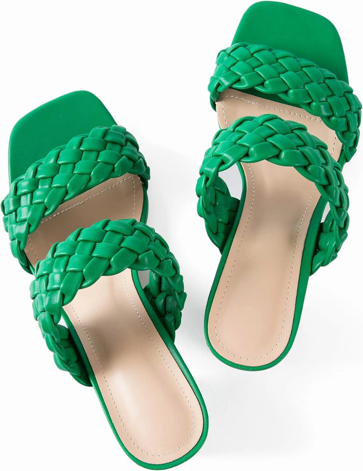 N.N.G Women Heels Sandals Braided Block Nude Summer Chunky Square Leather Woven Comfort Strappy Dress Casual Pumps Mules