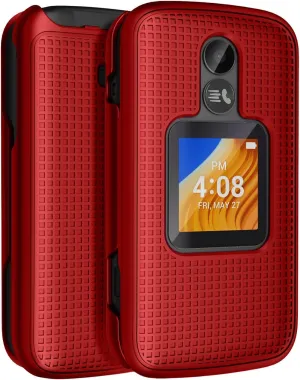 Nakedcellphone Case for Alcatel TCL Flip 2 Phone (2022), [Grid Texture] Slim Hard Shell Protector Cover for T408DL / TFALT408DCP - Red