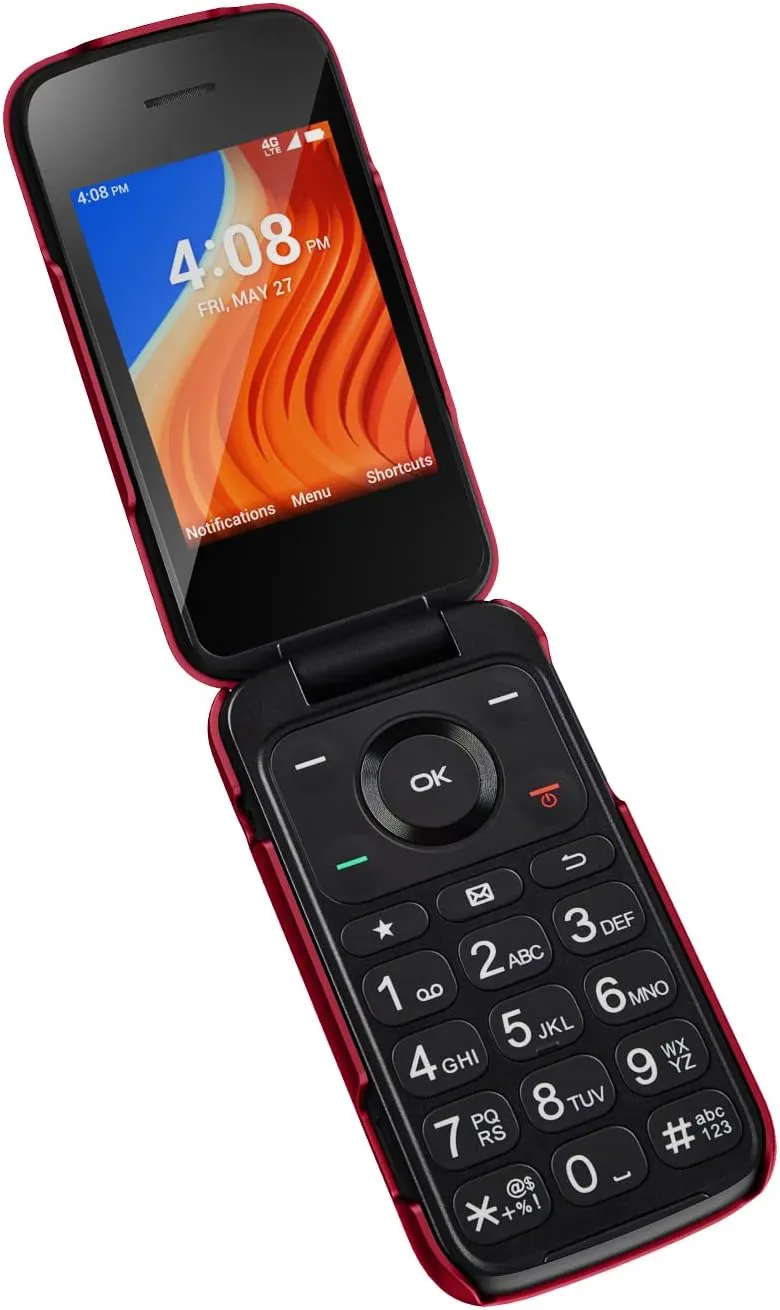 Nakedcellphone Case for Alcatel TCL Flip 2 Phone (2022), [Grid Texture] Slim Hard Shell Protector Cover for T408DL / TFALT408DCP - Red