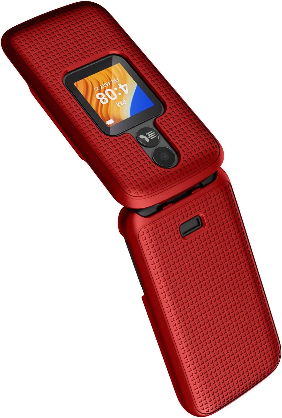 Nakedcellphone Case for Alcatel TCL Flip 2 Phone (2022), [Grid Texture] Slim Hard Shell Protector Cover for T408DL / TFALT408DCP - Red