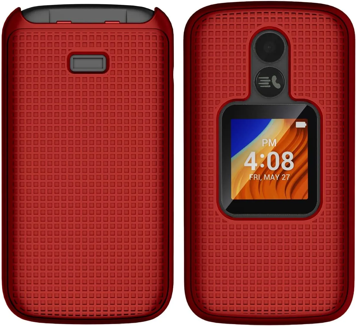 Nakedcellphone Case for Alcatel TCL Flip 2 Phone (2022), [Grid Texture] Slim Hard Shell Protector Cover for T408DL / TFALT408DCP - Red