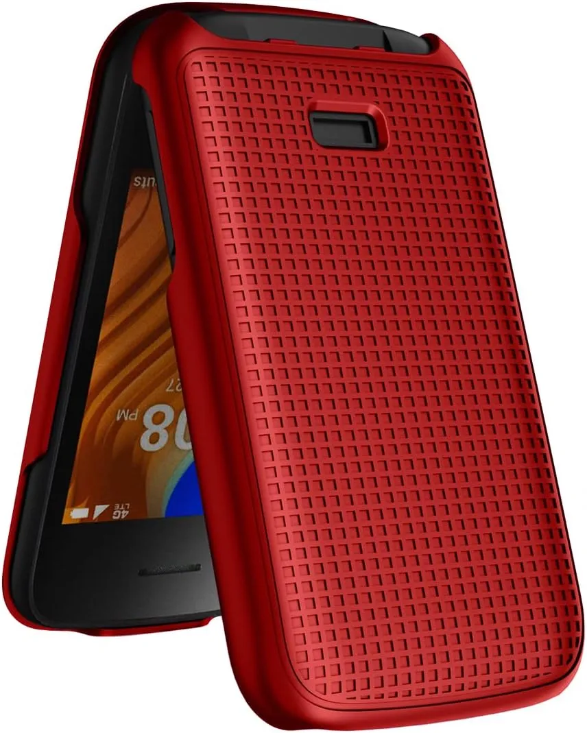 Nakedcellphone Case for Alcatel TCL Flip 2 Phone (2022), [Grid Texture] Slim Hard Shell Protector Cover for T408DL / TFALT408DCP - Red