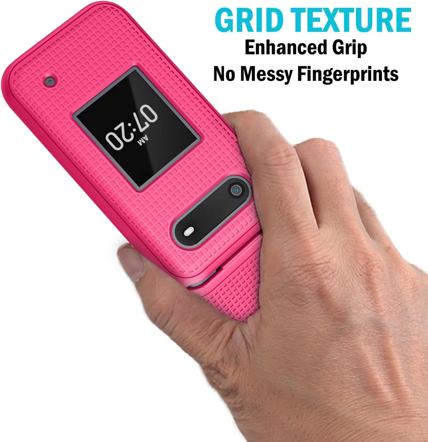 Nakedcellphone Case for Nokia 2760 2780 Flip Phone, Slim Hard Shell Protector Cover with Grid Texture for Tracfone N139DL, TA-1398, TA-1451, TA-1420 - Bright Hot Pink