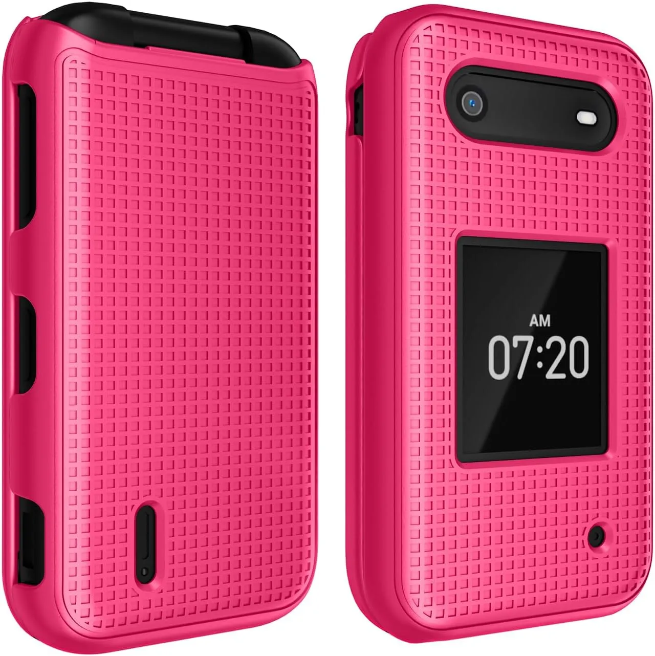 Nakedcellphone Case for Nokia 2760 2780 Flip Phone, Slim Hard Shell Protector Cover with Grid Texture for Tracfone N139DL, TA-1398, TA-1451, TA-1420 - Bright Hot Pink
